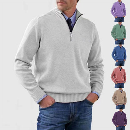 Men's Stand Collar Zipper Sweater Winter Fashion Solid Color Long Sleeve Knitted Top Clothing Miccelli Luxe