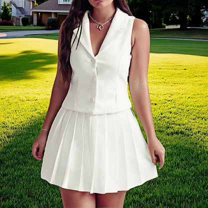 Women’s Sleeveless Two-Piece Suit – Large Lapel Casual Fashion Set Miccelli Luxe