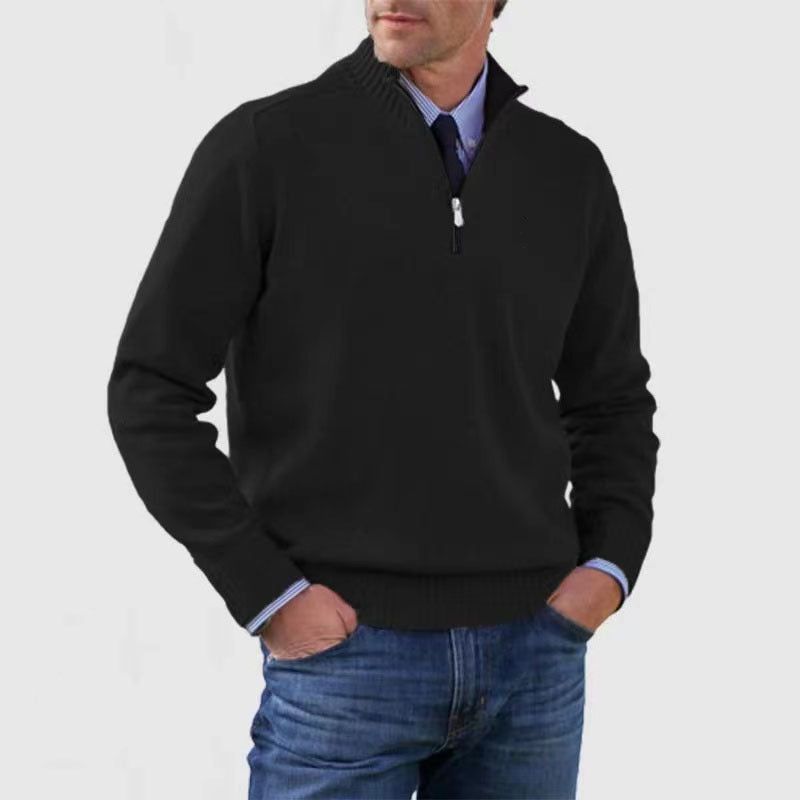 Men's Stand Collar Zipper Sweater Winter Fashion Solid Color Long Sleeve Knitted Top Clothing Miccelli Luxe