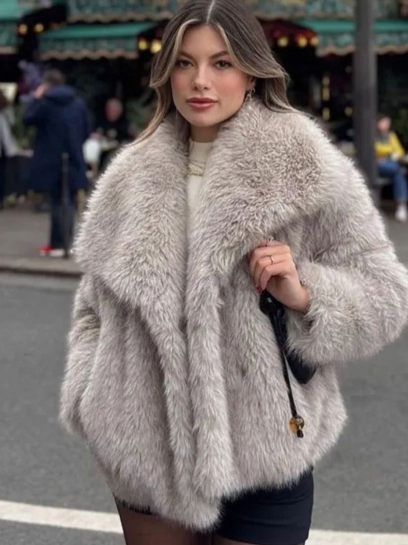Winter Plush Coat Fashion Warm Thicken Fluffy Lapel Jacket Outwear Casual Long Sleeve Tops Womens Clothing Miccelli Luxe