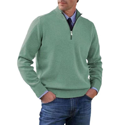 Men's Stand Collar Zipper Sweater Winter Fashion Solid Color Long Sleeve Knitted Top Clothing Miccelli Luxe