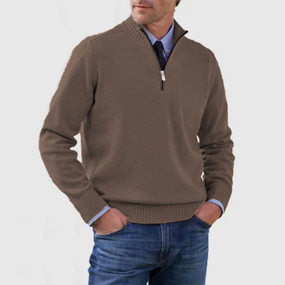 Men's Stand Collar Zipper Sweater Winter Fashion Solid Color Long Sleeve Knitted Top Clothing Miccelli Luxe