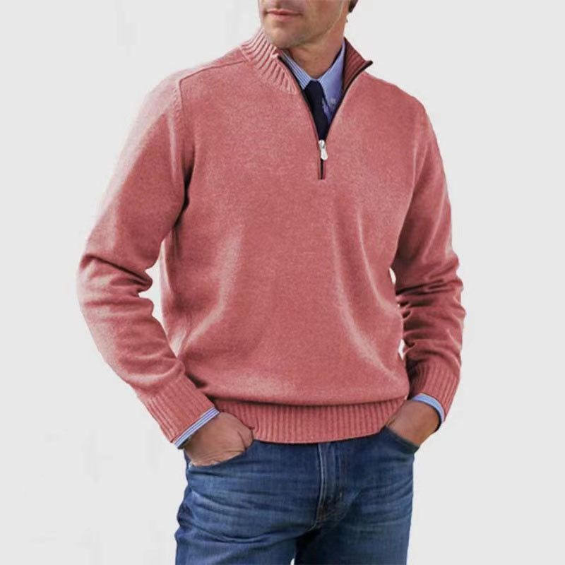 Men's Stand Collar Zipper Sweater Winter Fashion Solid Color Long Sleeve Knitted Top Clothing Miccelli Luxe