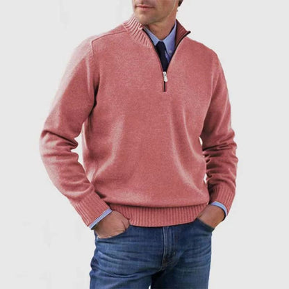 Men's Stand Collar Zipper Sweater Winter Fashion Solid Color Long Sleeve Knitted Top Clothing Miccelli Luxe