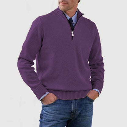 Men's Stand Collar Zipper Sweater Winter Fashion Solid Color Long Sleeve Knitted Top Clothing Miccelli Luxe