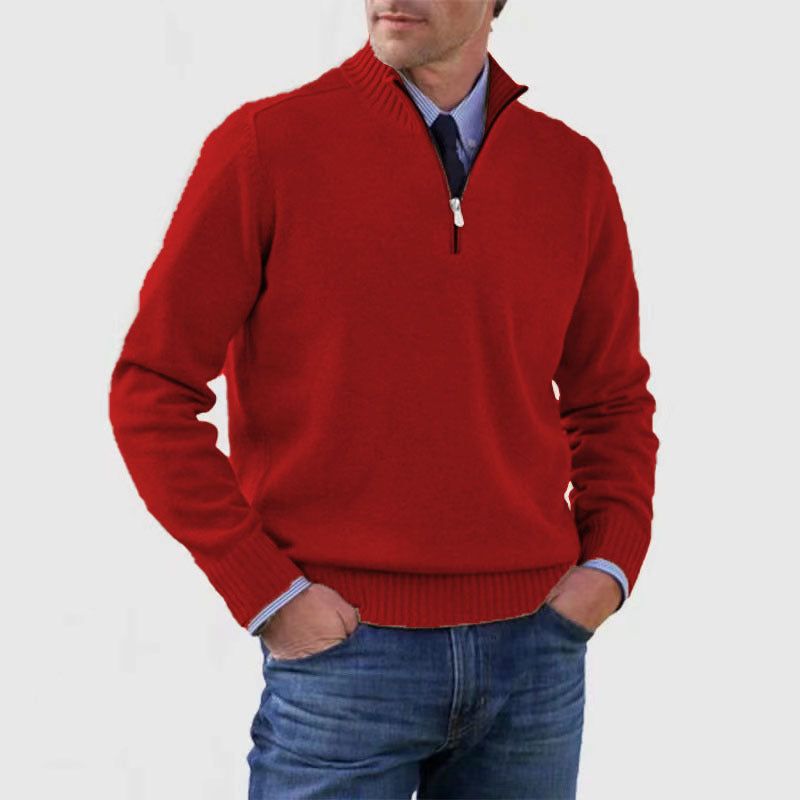 Men's Stand Collar Zipper Sweater Winter Fashion Solid Color Long Sleeve Knitted Top Clothing Miccelli Luxe