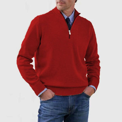 Men's Stand Collar Zipper Sweater Winter Fashion Solid Color Long Sleeve Knitted Top Clothing Miccelli Luxe