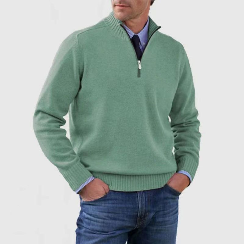 Men's Stand Collar Zipper Sweater Winter Fashion Solid Color Long Sleeve Knitted Top Clothing Miccelli Luxe