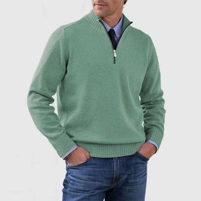 Men's Stand Collar Zipper Sweater Winter Fashion Solid Color Long Sleeve Knitted Top Clothing Miccelli Luxe