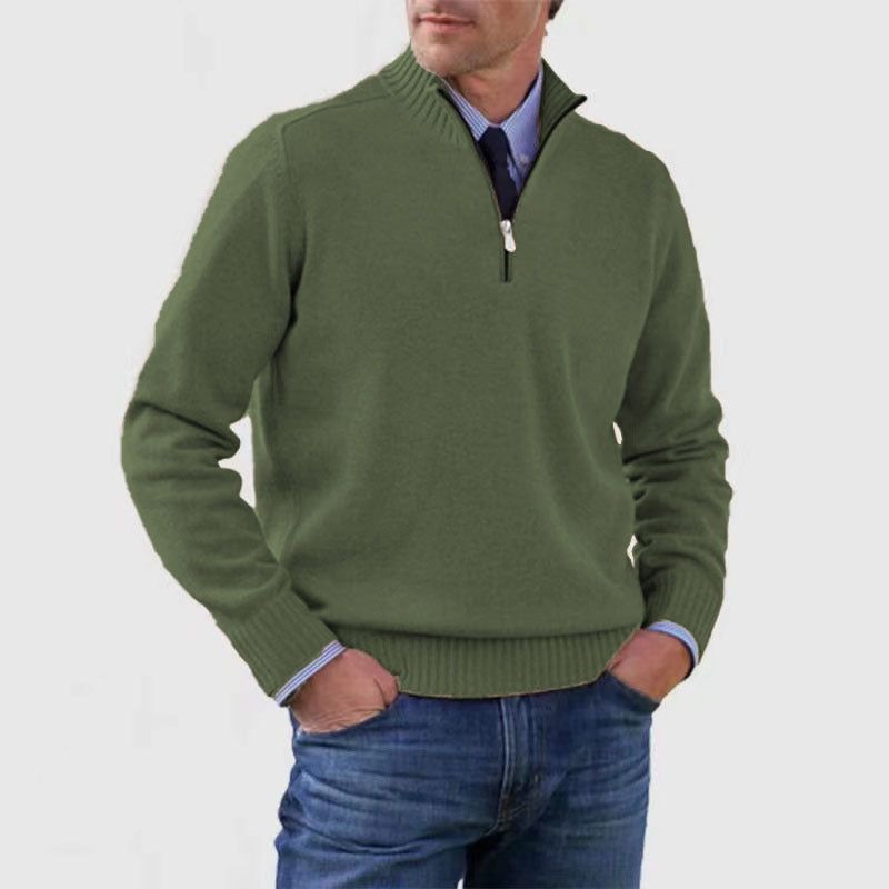 Men's Stand Collar Zipper Sweater Winter Fashion Solid Color Long Sleeve Knitted Top Clothing Miccelli Luxe