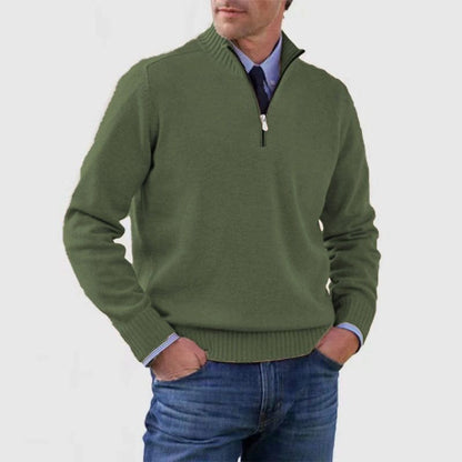 Men's Stand Collar Zipper Sweater Winter Fashion Solid Color Long Sleeve Knitted Top Clothing Miccelli Luxe