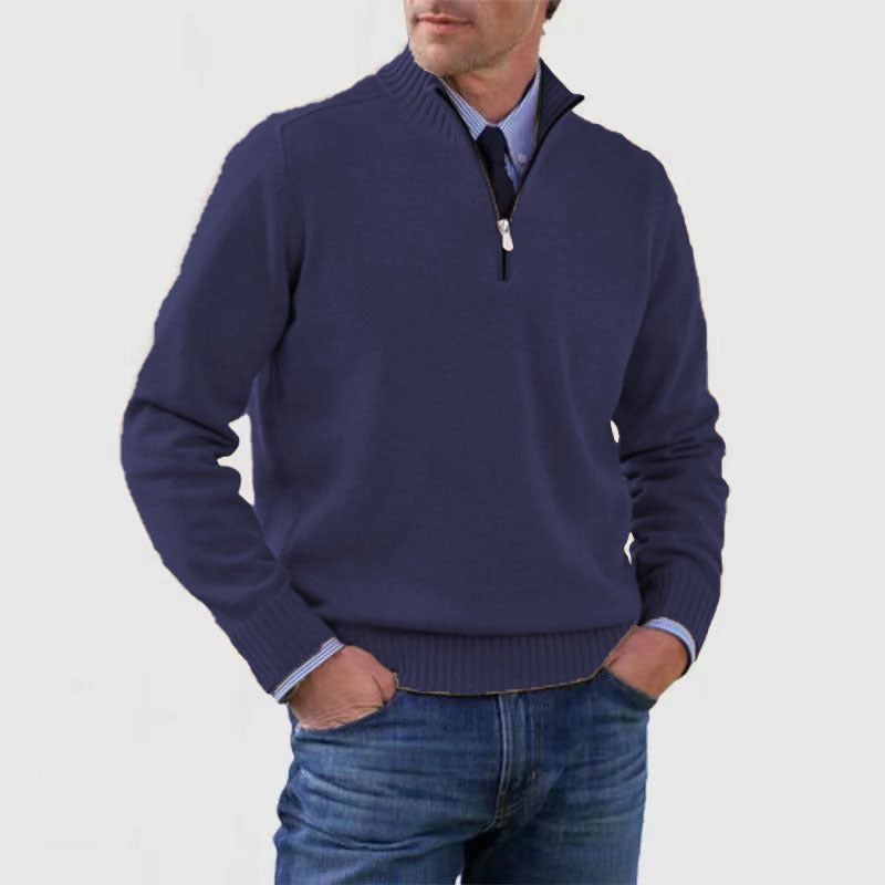 Men's Stand Collar Zipper Sweater Winter Fashion Solid Color Long Sleeve Knitted Top Clothing Miccelli Luxe