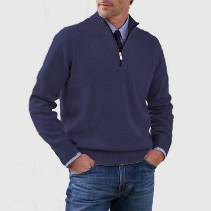 Men's Stand Collar Zipper Sweater Winter Fashion Solid Color Long Sleeve Knitted Top Clothing Miccelli Luxe