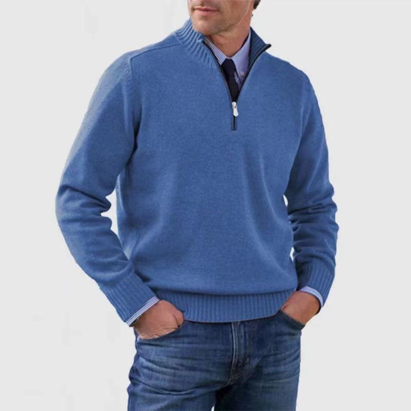 Men's Stand Collar Zipper Sweater Winter Fashion Solid Color Long Sleeve Knitted Top Clothing Miccelli Luxe