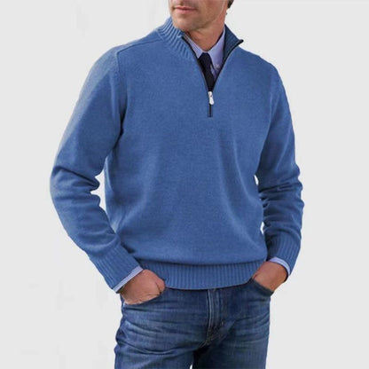 Men's Stand Collar Zipper Sweater Winter Fashion Solid Color Long Sleeve Knitted Top Clothing Miccelli Luxe