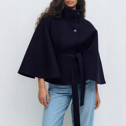 Winter High Neck Batwing Sleeve Coat With Belt Fashion Loose Elegant Button Top Trench Coat For Women Clothing Miccelli Luxe