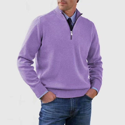 Men's Stand Collar Zipper Sweater Winter Fashion Solid Color Long Sleeve Knitted Top Clothing Miccelli Luxe
