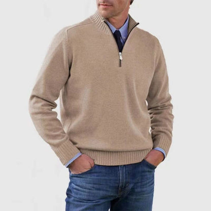 Men's Stand Collar Zipper Sweater Winter Fashion Solid Color Long Sleeve Knitted Top Clothing Miccelli Luxe