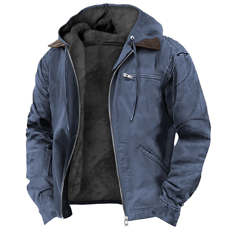 Winter Hooded Coat With Pockets Fashion Warm Fleece Zip-up Jacket Casual Outwear Men's Clothing Miccelli Luxe