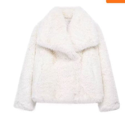 Winter Plush Coat Fashion Warm Thicken Fluffy Lapel Jacket Outwear Casual Long Sleeve Tops Womens Clothing Miccelli Luxe