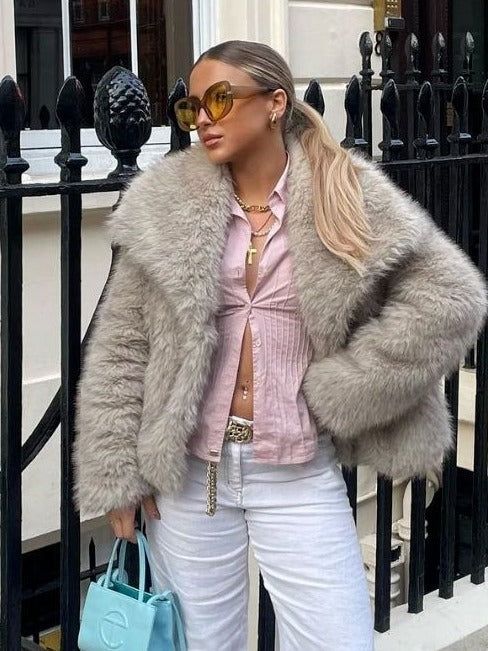 Winter Plush Coat Fashion Warm Thicken Fluffy Lapel Jacket Outwear Casual Long Sleeve Tops Womens Clothing Miccelli Luxe