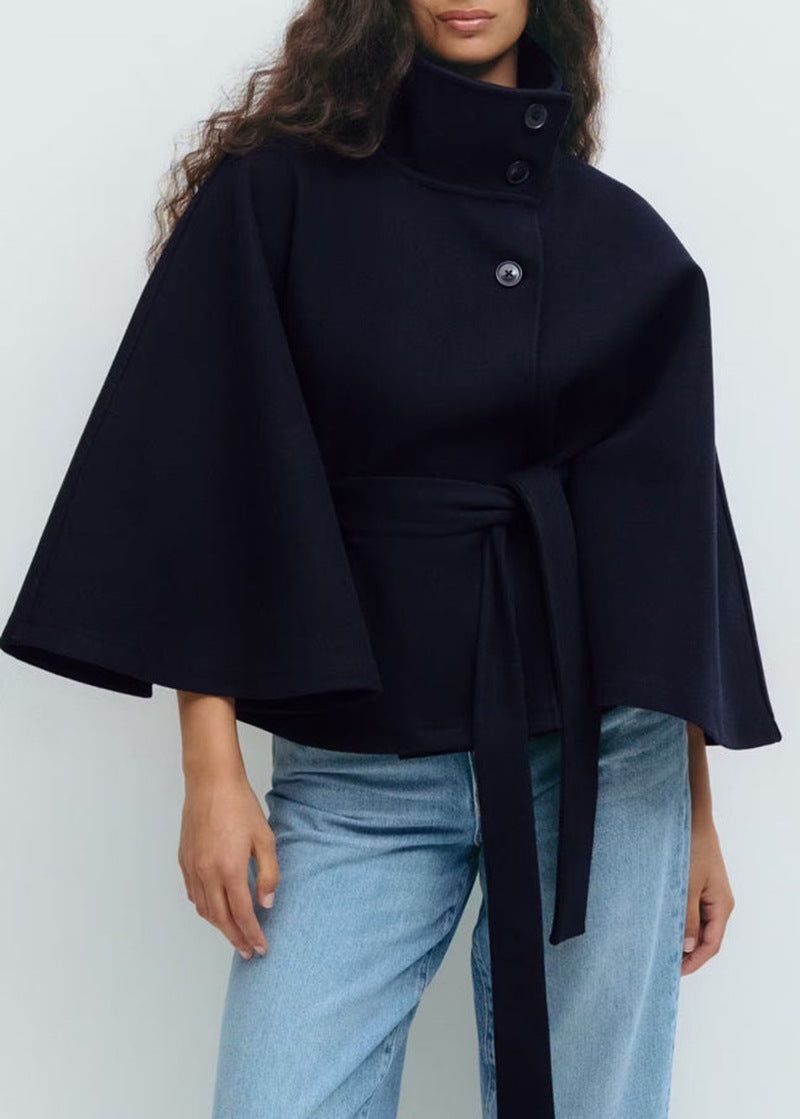 Winter High Neck Batwing Sleeve Coat With Belt Fashion Loose Elegant Button Top Trench Coat For Women Clothing Miccelli Luxe