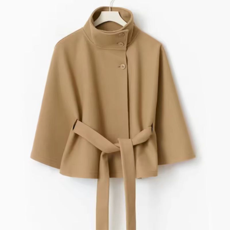 Winter High Neck Batwing Sleeve Coat With Belt Fashion Loose Elegant Button Top Trench Coat For Women Clothing Miccelli Luxe