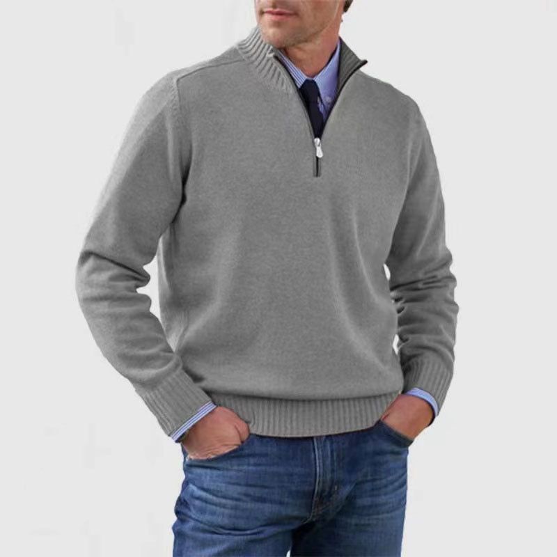 Men's Stand Collar Zipper Sweater Winter Fashion Solid Color Long Sleeve Knitted Top Clothing Miccelli Luxe