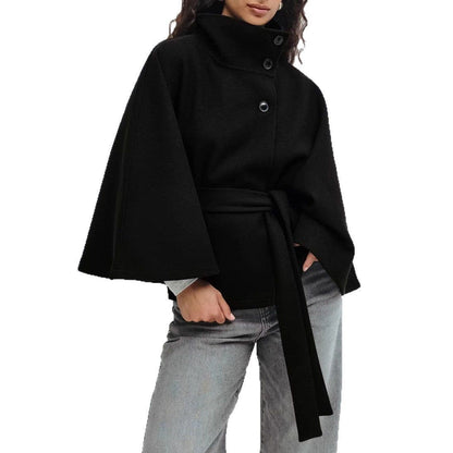 Winter High Neck Batwing Sleeve Coat With Belt Fashion Loose Elegant Button Top Trench Coat For Women Clothing Miccelli Luxe
